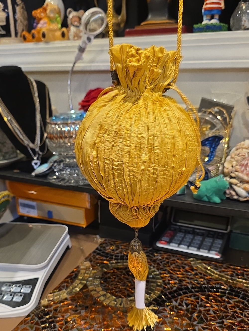 Golden Yellow Decorative Tassel Pouch with Drawstring